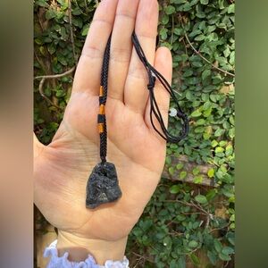 Black Raw Stone Pendant Necklace for Men